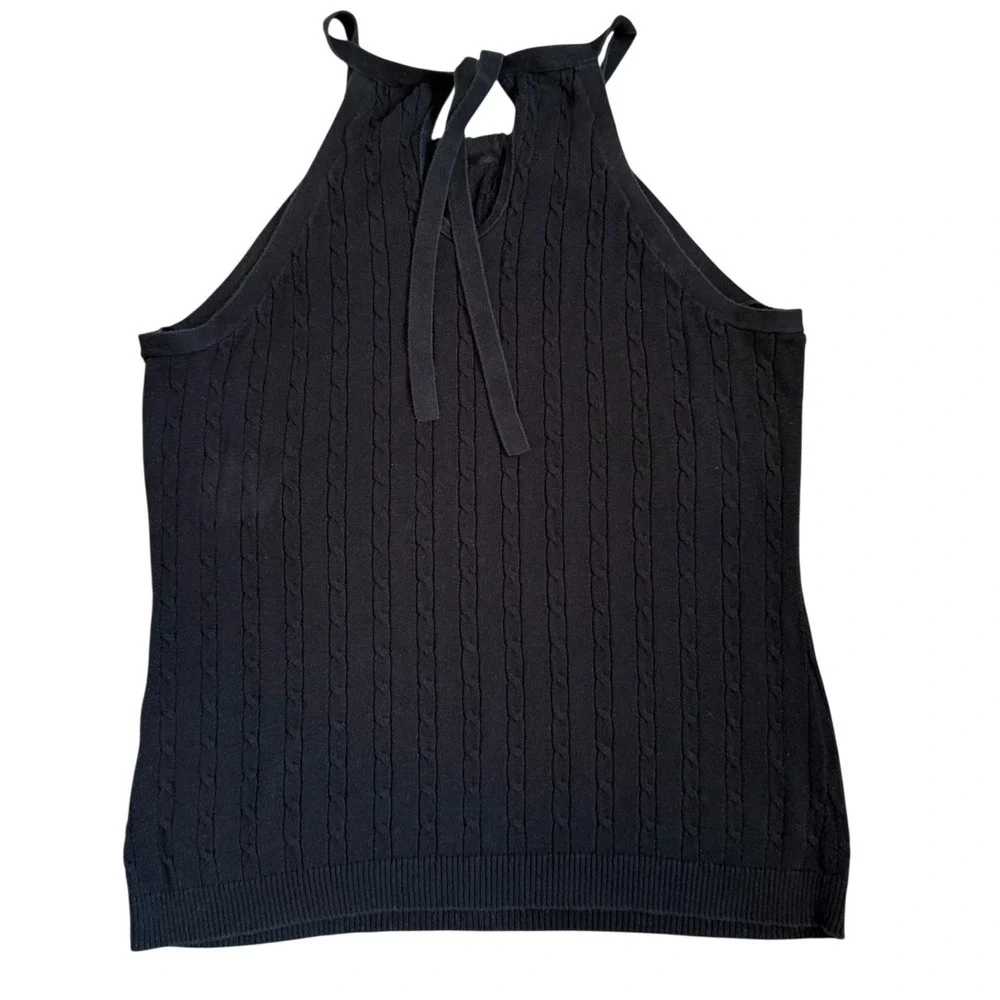 Y2K Old‎ Navy Womens Black Cable Knit Halter Sweater Tank Sleeveless Large VTG